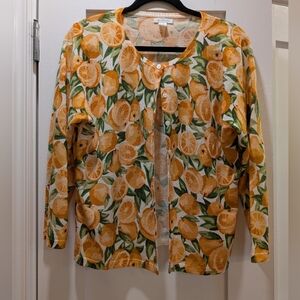 Garnet Hill Novelty Print Cardigan,XL